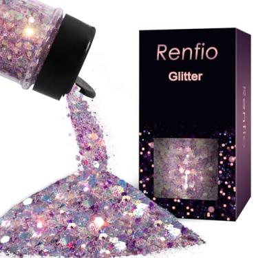 Imagem de Renfio Purpurina grossa opala, 50 g, purpurina roxa, brilhante sonhador de alto brilho para artesanato, mistura de glitter fino holográfico, glitter iridescente, flocos para unhas de resina, arte,
