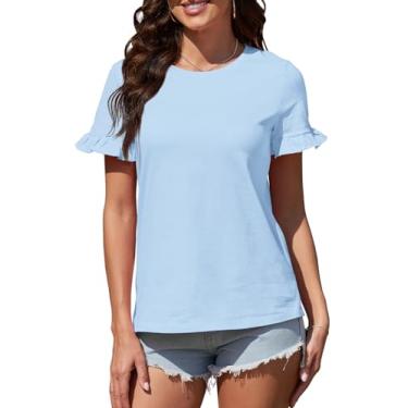 Imagem de ArtJuly Camisetas femininas de verão fofas de manga curta com babados camisetas básicas blusas casuais, Azul bebê, GG