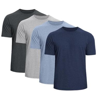 Imagem de Iseasoo Camisetas masculinas de gola redonda, pacote com 2/4, camisetas clássicas, algodão de manga curta e algodão confortável para homens, A02-carbono/cinza mesclado/verde escuro/azul marinho, G