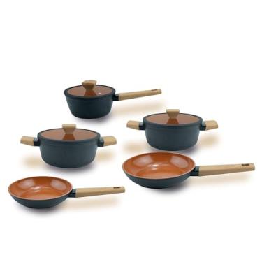 Imagem de Jogo De Panelas Revestimento Cerâmico Indução Preto 5 Pçs