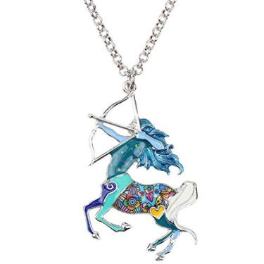 Imagem de DUOWEI Constelações Colar centauro cavalo sagitário corrente esmaltada pingente joia para mulheres presentes de astrologia, Zinco, Sem Pedra Preciosa