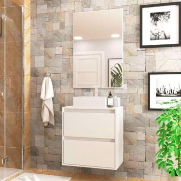 Imagem de Gabinete Para Banheiro Com Cuba E Espelheira 60cm Mdf Dubai - On Móveis Cor:branco