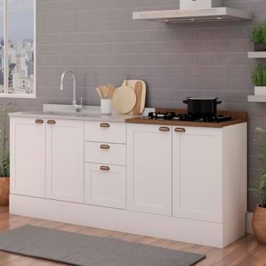 Imagem de Cozinha Compacta 2 Peças com Tampo para Cooktop 100% Mdf com Rodapé Branco