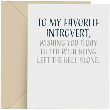 Imagem de Modern Wit Cartão de aniversário engraçado - Cartão de presente de saudação marido esposa com envelope para homens e mulheres, em branco dentro, feito nos EUA, 10 x 14 cm (para meu introvertido