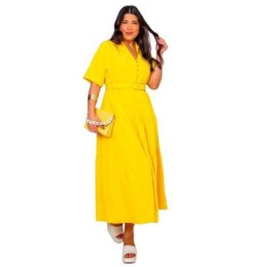 Imagem de VESTIDO PLUS SIZE FEMININO MANGA CURTA MIDI COM CINTO E SAIA EVASE EM CREPE ELEGANTE COM FORRO-Feminino