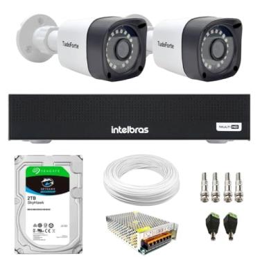 Imagem de Kit 2 Câmeras Tudo Forte TF 2020 B Full HD 1080p Bullet Visão Noturna 20M Proteção IP66 + DVR Gravador Intelbras MHDX 1104-C 4 Canais + HD 2TB Skyhawk