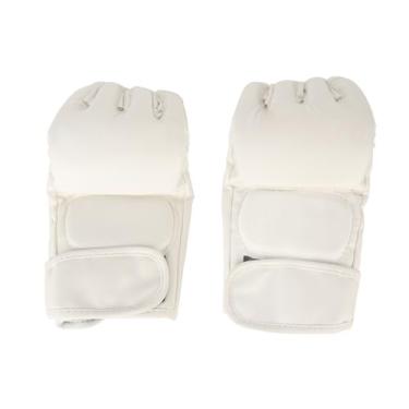 Imagem de Luva de taekwondo de mão meio dedo seguro alça de pulso ajustável luva de boxe para saco de pancadas luvas de boxe (branco)