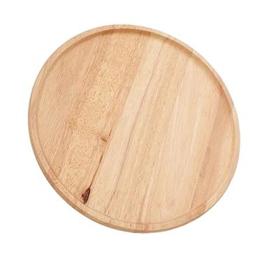 Imagem de Pratos de madeira de 30 cm, pratos redondos de jantar, bandeja de servir de madeira, bandeja de servir estável de estilo simples para café da manhã, pizza, decoração de casa,