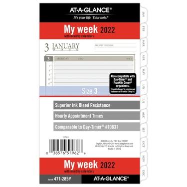 Imagem de Refil para agenda semanal e mensal 2022 da AT-A-GLANCE, 10831 Day-Timer, 9,5 cm x 16,5 cm, Tamanho 3, Tamanho Portátil, Folhas Soltas (471-285 anos)