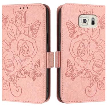 Imagem de Suporte para telefone com capa Filp Compatível com Samsung Galaxy S6 Edge Case, Wallet Case Slim PU Leather Phone Flip Folio Case, Capa protetora à prova de choque com porta-cartões + Alça de pulso(Pi