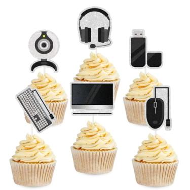 Imagem de Intelligence Computer Cupcake Topper - 18pcs Mouse Keyboard Headphone Cupcake Picks - Computer Theme Birthday Baby Shower Party Decorations for Boys Girls Kids