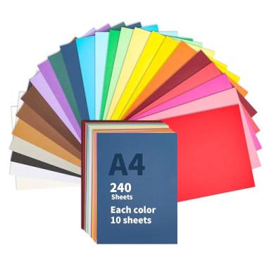 Imagem de souG Cartolina colorida pesada, 240 folhas de papéis coloridos, tamanho A4 - 30 x 21 cm, 40,8 kg/250 gsm, 24 cores, papel cartolina impressa dupla face para arte DIY, artesanato em papel, material