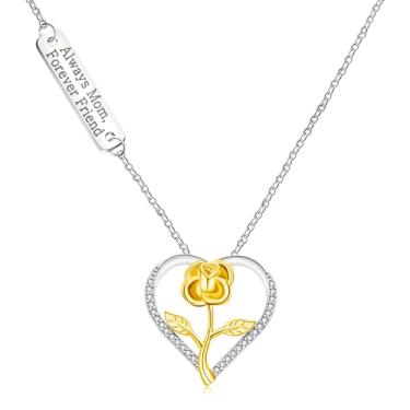 Imagem de Mayfaith Colar com pingente de coração de coração vazado moderno e popular com palavras de bênção gravadas em zircão, presente para mães, familiares e melhores amigas, Adjustable, Zircônia cúbica,