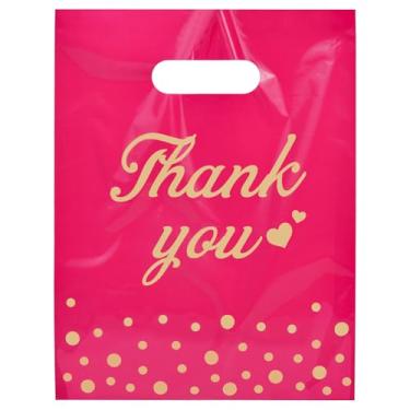 Imagem de YGSEPCC Sacos de compras pequenos de agradecimento para empresas, pacote com 100, 23 x 30 cm, bolsa de presente de mercadoria de plástico para embalagens, boutique de varejo para lojas de roupas por