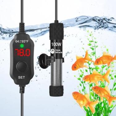 Imagem de AquaMiralce Aquecedor de aquário de 100 W com tamanho compacto, aquecedor submersível de aquário com termostato digital de LED, aquecedor de peixe ajustável, aquecedor de tartaruga para tanques de 10