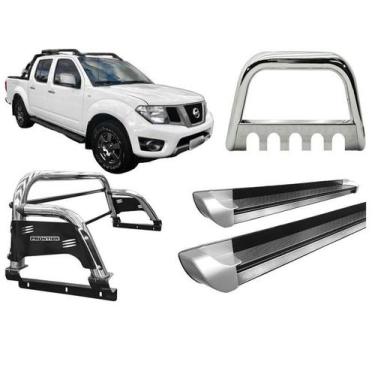 Imagem de Kit Quebra Mato Santo Antonio H3 Estribo Frontier 08/16 Cromado - HOZZ