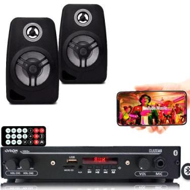 Imagem de Kit Som Ambiente 1002 Bt Control + 2 Caixas Parede Preta 55w - ORION