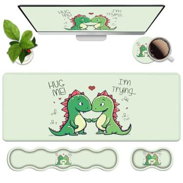 Imagem de Conjunto de descanso de pulso ergonômico 4 em 1 de espuma de memória, almofada de mesa para jogos grande XXL + descanso de pulso para teclado + almofada de pulso para mouse + porta-copos para jogos de