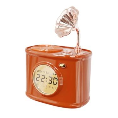 Imagem de AsrMyjcx Relógio Digital Retro com Alto-falante Bluetooth, Decoração de Mesa Pequena, Decoração de Mesa Vintage com Despertador para Casa Interior, Laranja