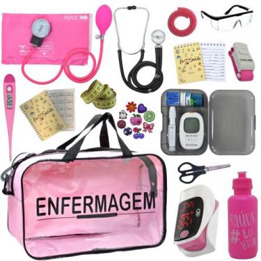 Imagem de Kit Enfermagem Transparente Completo Aparelho Pressao Manual Estetosco