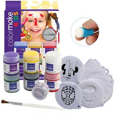 Imagem de Kit 30 Stencil Pintura facial Rosto Pele + 6 Tintas Pincel Glitter - C