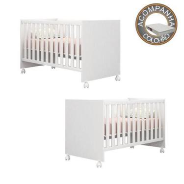 Imagem de Berços Gemeos Americano com Rodízios e Colchão 70 cm Light Doce Sonho 