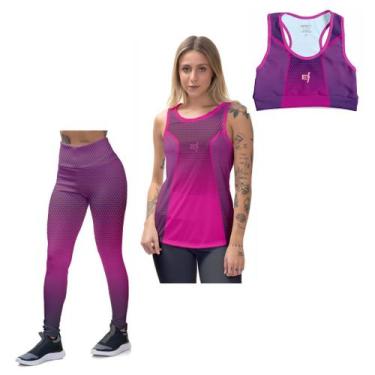 Imagem de Kit Regata Feminina Top Cropped Treino Calça Legging Confortável Ginás