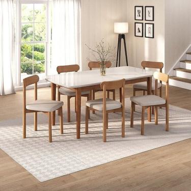 Imagem de Kit Mesa de Jantar Tangará 180cm e 6 Cadeiras Pitanga CabeCasa MadeiraMadeira Caramelo/Offwhite/Cinza