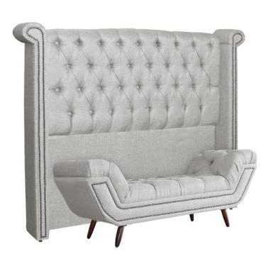 Imagem de Conjunto Sienna Cabeceira e Recamier Queen 160 Cm Linho Bege - LM DECO