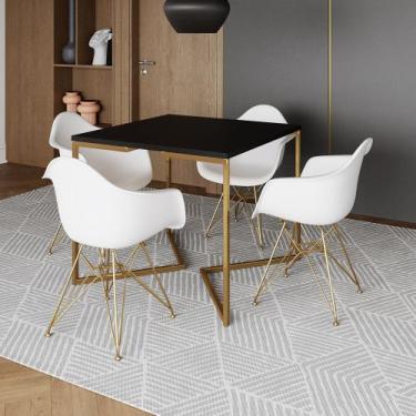 Imagem de Mesa Jantar Industrial Quadrada 90cm Preta Base V com 4 Poltronas Eame