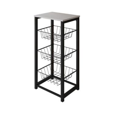 Imagem de Fruteira de Chão Cozinha Desmontada Aço Preto Tampo Branco Madri - Up 