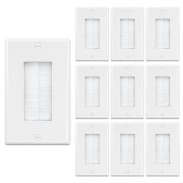 Imagem de Iwillink Placa de parede com escova (pacote com 10), inserção de cabo para fios, alça de acesso de cabo de grupo único, tomada de parede para HDTV, sistemas de home theater