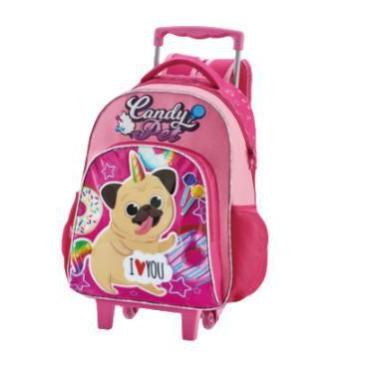 Imagem de Kit Mochila Escolar Rodinha Candy Pet Pug Unicórnio + Estojo - Fuseco,