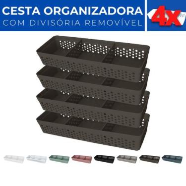 Imagem de Kit 4 Cesto Organizador Rattan c/ Divisória Removível 34x11 - Usual Ut