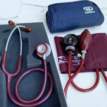 Imagem de Kit Enfermagem Acadêmico Vinho Bic Estetoscópio Duplo + Esfigmo Aparel