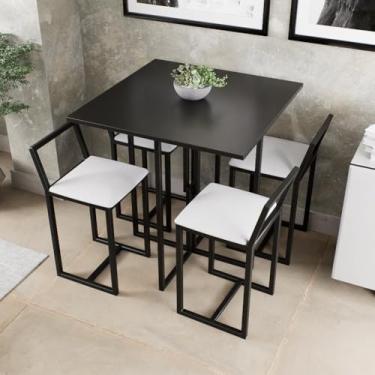 Imagem de Conjunto Mesa Preta 4 Cadeiras Pequena Estofado Industrial Black (LACA BRANCA)