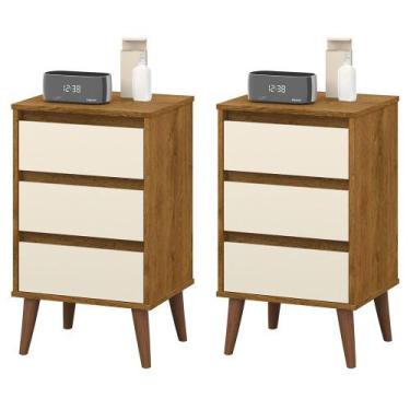 Imagem de Kit 2 Mesas de cabeceira Wood Freijó/Off White - EJ Móveis