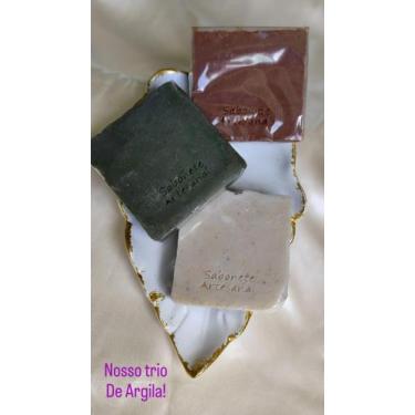 Imagem de Trio Sabonete em Barra Artesanal de Argila Branca, Verde e Vermelha - 