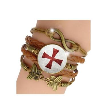Imagem de Pulseira Feminina Cruz dos Cavaleiros Templários Cruzadas Jerusalém Aj