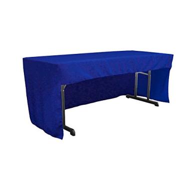 Imagem de LA Linen Toalha de mesa ajustada de popelina de poliéster aberta nas costas para mesas de sala de aula, 244 x 76 x 76 cm, azul royal