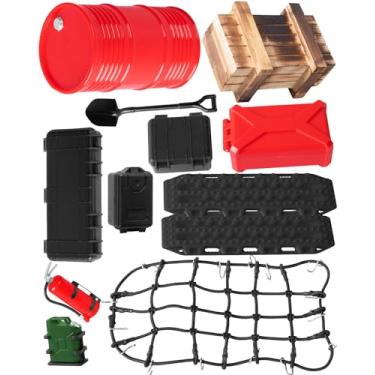 Imagem de RCMYou RC Crawler Car Decoration Upgrades Part for 1/10 Trx4 Trx6 Axial SCX10 Redcat GEN 7 8 Rc4wd,12PCS Decoration Luggage Net/Package/Luggage/Oil Drum/Shovel/Sand Ladder,Black