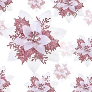 Imagem de 24 flores artificiais de poinsétia com glitter de Natal, poinsétia de Natal, decorações de flores artificiais para casamento, enfeites de árvore de Natal com clipes para lembrancinhas de festa, 15,2