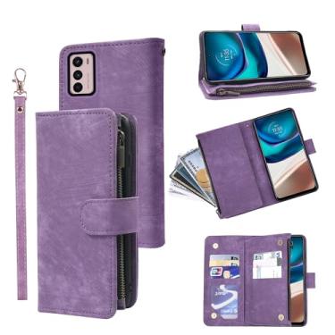 Imagem de Capa carteira compatível com Moto G42 e capa de celular de couro vintage premium flip com suporte para cartão de crédito para Moto G42 masculino feminino roxo