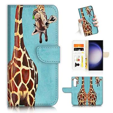 Imagem de Para Samsung S23, para Samsung Galaxy S23, capa de telefone carteira flip projetada, A4131 girafa engraçada