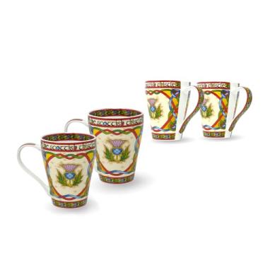 Imagem de Royal Tara O conjunto de copos escoceses de cerâmica cardo celta canecas de osso china suporte de saquinho de chá utensílios de cozinha presente de inauguração de casa (4 canecas)