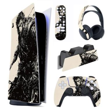 Imagem de PlayVital Conjunto completo de decalque para console ps5 edição digital, adesivo de vinil para controle ps5, estação de carregamento, fone de ouvido e controle remoto de mídia - Inkblade Wukong