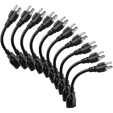 Imagem de [Lista UL] Miady Short Power Extension Cord Outlet Saver, 16AWG/13A, 3 Prong (pacote com 10, preto, 20 polegadas)