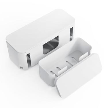 Imagem de Caixa de cobertura de filtro de linha – Filtro de linha oculto para TVs e computadores, caixa organizadora de cabos eletricamente segura, caixa de cabos feita de material ABS durável (pacote com 2,