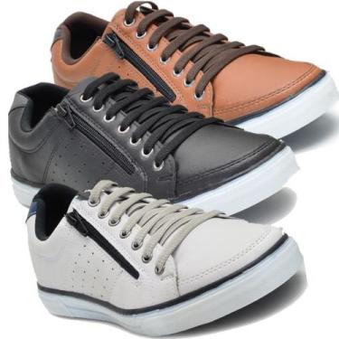 Imagem de Kit 3 Pares Sapatenis Masculino Ziper Cadarço Casual Social Confortáve