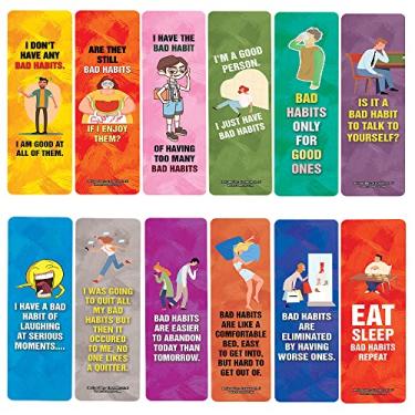 Imagem de Creanoso Marcadores de página divertidos de maus hábitos (10 conjuntos x 6 cartões) – conjunto de cartas inspiradoras diárias – cortadores de página de livros interessantes – ótimos presentes para